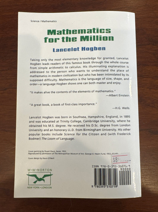 Mathematics for the Million. Lancelot Hogben. 1993.