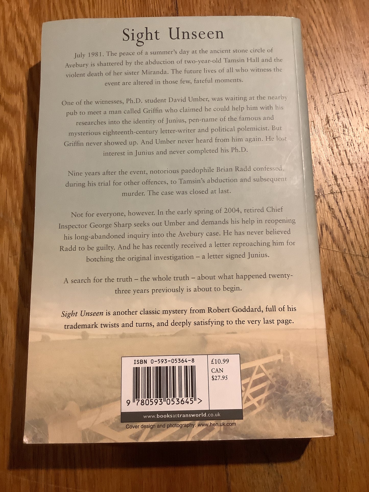 Sight unseen. Robert Goddard. 2005.