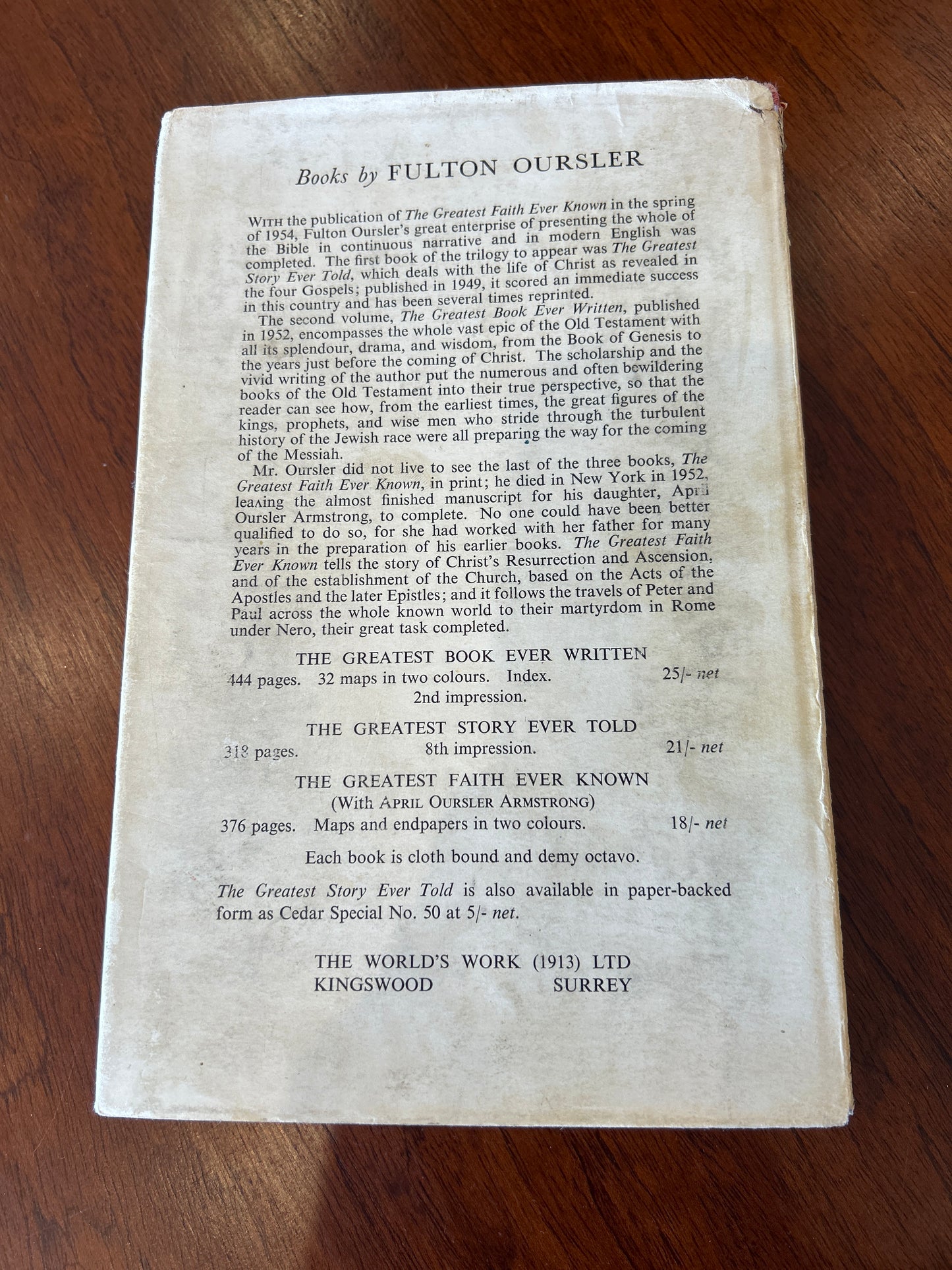 Greatest story ever told: a tale of the greatest life ever lived. Fulton Oursler. 1959.