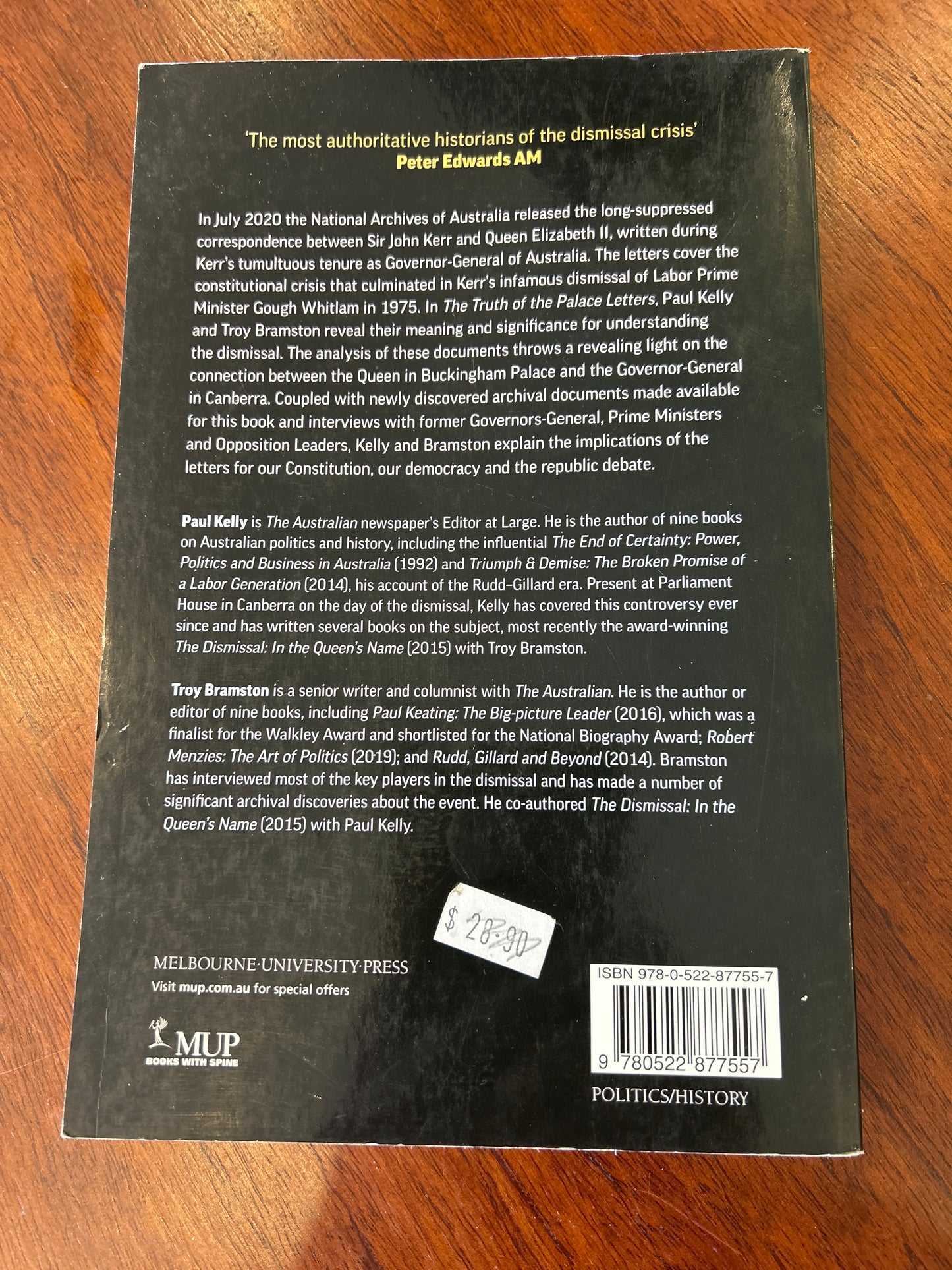 Truth of the palace letters: deceit, ambush and dismissal in 1975. Paul Kelly and Troy Bramston. 2020.