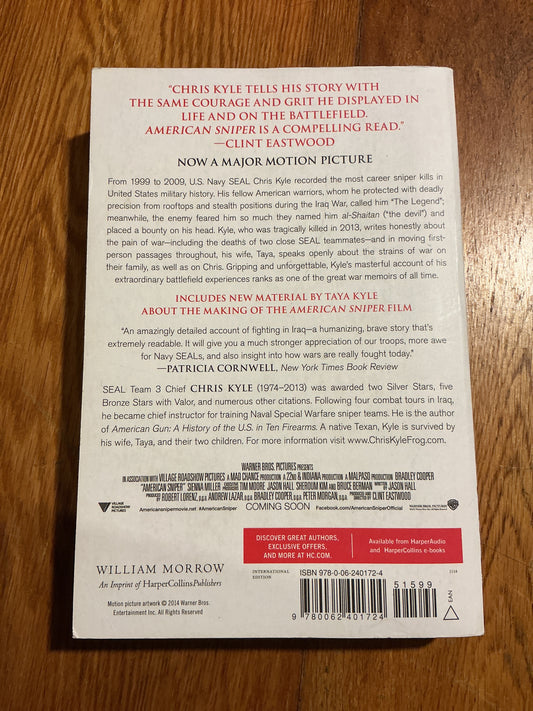American sniper: the autobiography of the most lethal sniper in US history. Chris Kyle. 2013.