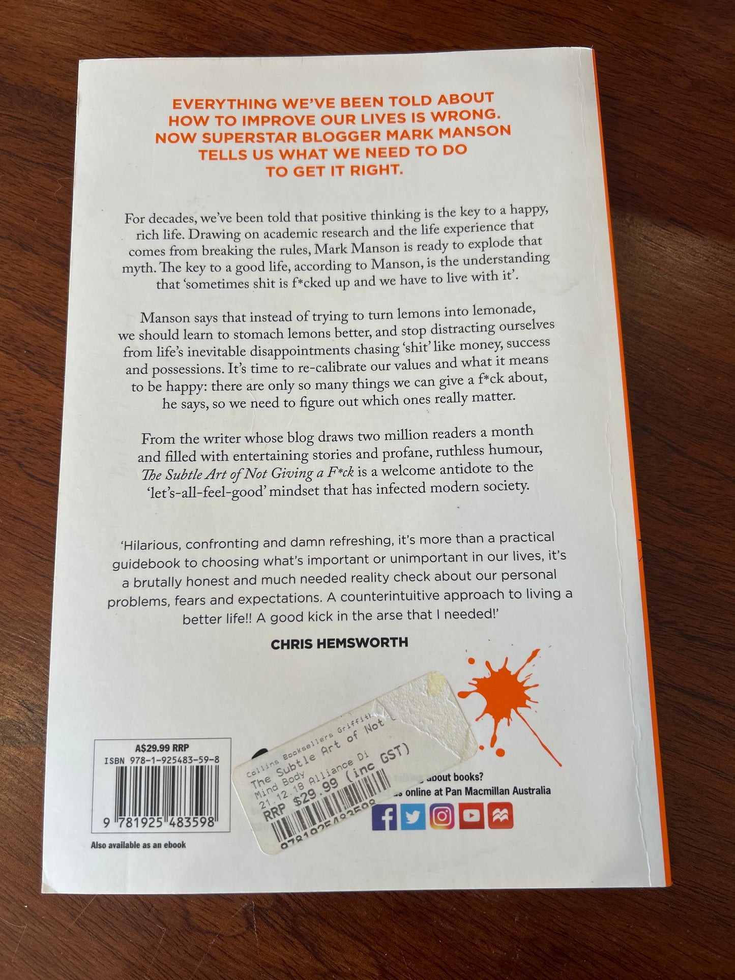 Subtle art of not giving a ****: a counterintuitive approach to living a good life. Mark Manson. 2018.