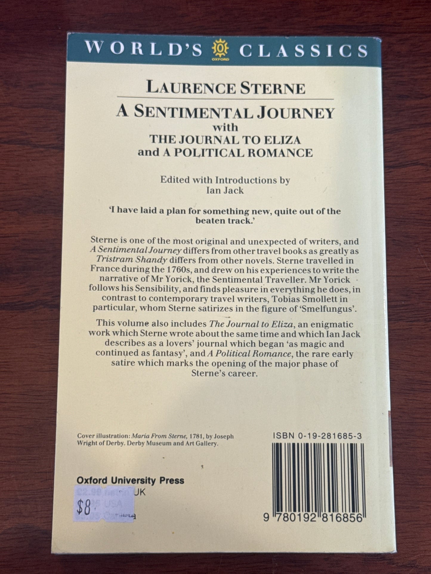 Sentimental Journey with the journal to Eliza and a political romance. Laurence Sterne. 1984.