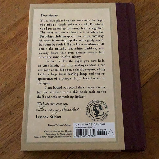 Reptile room. Lemony Snicket. 1999.