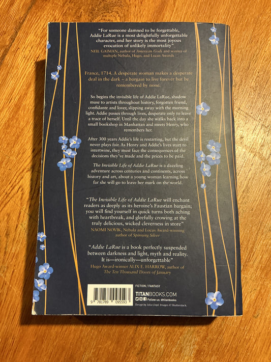 The Invisible life of Addie LaRue. V. E. Schwab. 2020.